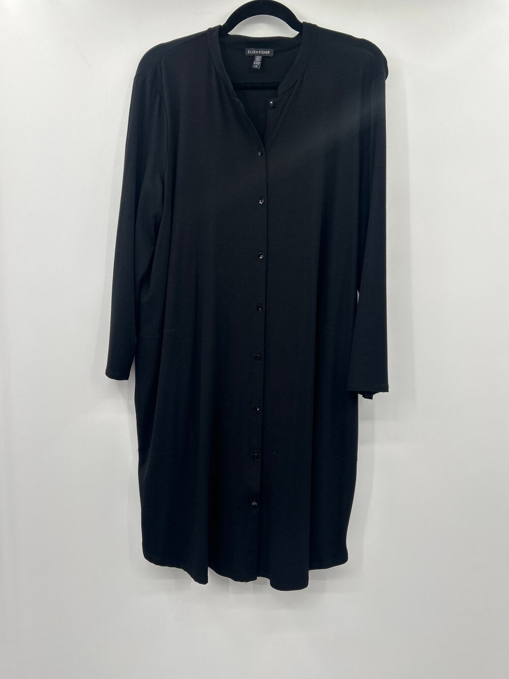 Eileen Fisher Women’s Black Button Down Dress Viscose Blend Size L Minimalist